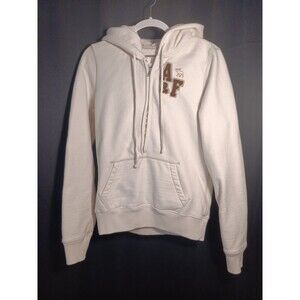 VINTAGE Y2K Abercrombie & Fitch Quarter Zip Hoodie Women’s XL Ivory Brown Logo